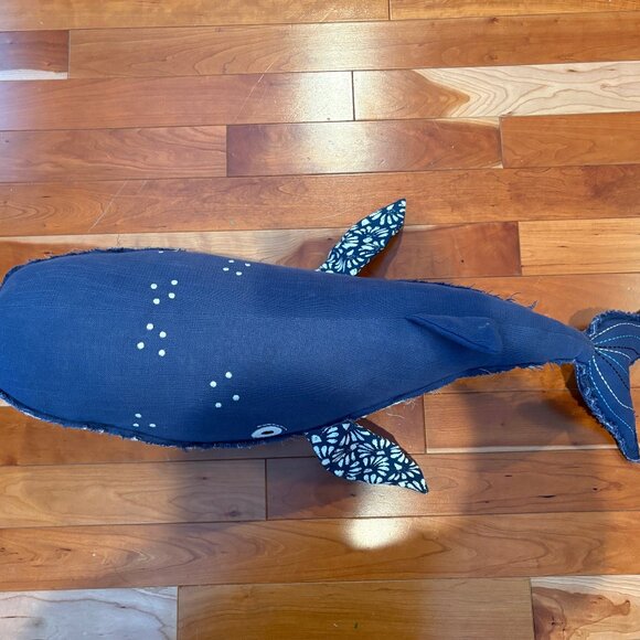 Pottery Barn Kids Organic Whale Plush Pillow Nautical Toy Blue Linen 35” - Large - Picture 5 of 8